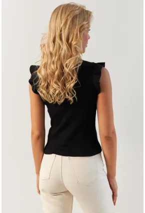 Kadın Siyah Omuzları Fırfırlı Bluz MK23