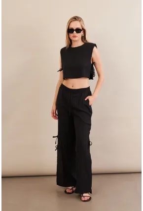 Kadın Siyah Omuzları Vatkalı Alt Üst Takım KED002