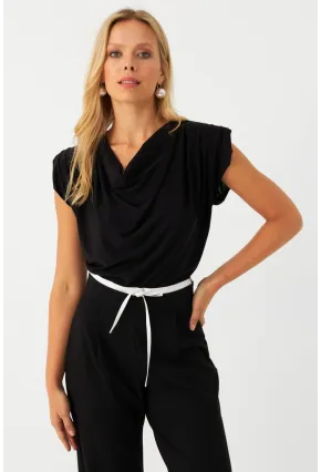 Kadın Siyah Omuzları Vatkalı Degaje Bluz ELT3234