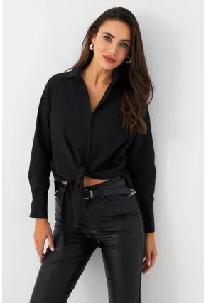 Kadın Siyah Önü Bağlamalı Gömlek ZER417