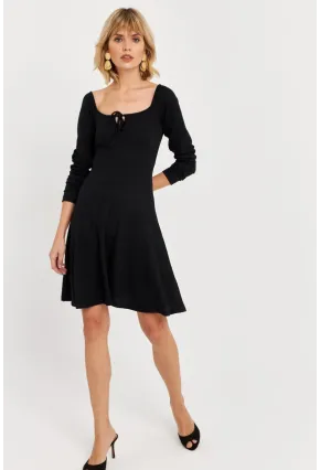 Kadın Siyah Önü Bağlamalı Mini Elbise TF59