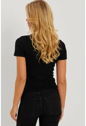 Kadın Siyah Önü Büzgülü V Yaka Bluz AYD309