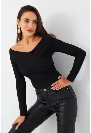 Kadın Siyah Önü Çapraz Bluz CG389
