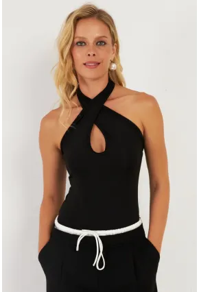 Kadın Siyah Önü Damla Bluz EY2848