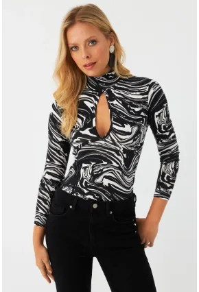 Kadın Siyah Önü Damla Desenli Bluz LPP1236