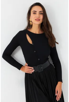 Kadın Siyah Önü Damla Kaşkorse Bluz EY2974