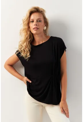 Kadın Siyah Önü Düğümlü Bluz AYD348