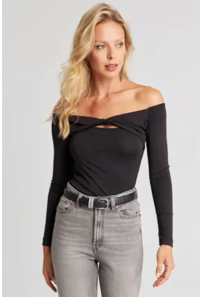 Kadın Siyah Önü Düğümlü Bluz EY2677