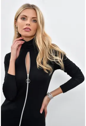 Kadın Siyah Önü Fermuarlı Balıkçı Bluz M1908