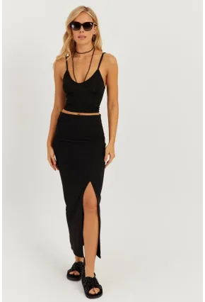 Kadın Siyah Otoman Midi Etek CK150