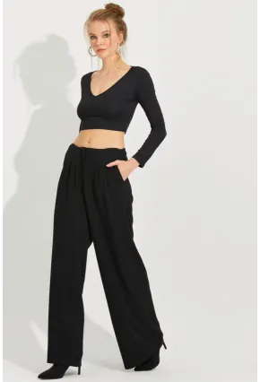 Kadın Siyah Palazzo Pantolon QRS8383
