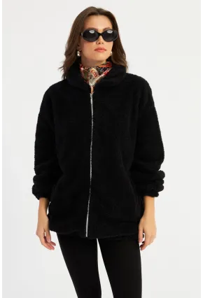 Kadın Siyah Peluş Mont MLYT58