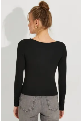 Kadın Siyah Pencereli Bluz CY438