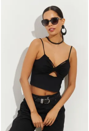 Kadın Siyah Pencereli Crop Bluz B2441