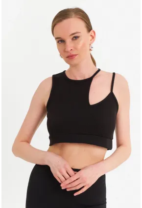 Kadın Siyah Pencereli Crop Bluz UR875