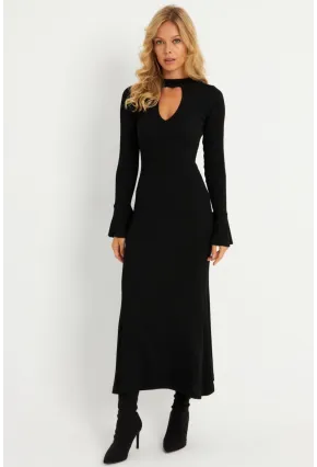 Kadın Siyah Pencereli Kaşkorse Midi Elbise EY2907