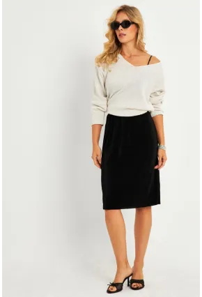 Kadın Siyah Pileli Beli Lastikli Etek TF06