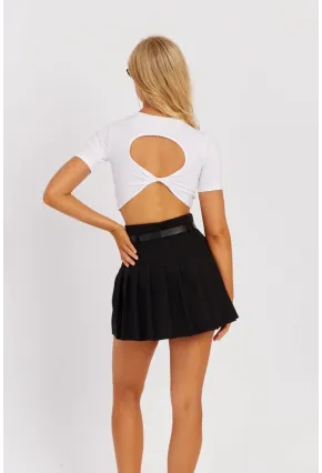 Kadın Siyah Pilise Kemerli Mini Etek SGT402