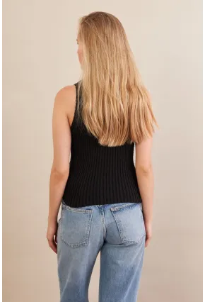 Kadın Siyah Polo Yaka Yumoş Yelek ZH050