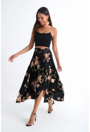 Kadın Siyah-Pudra Asimetrik Etek LV81