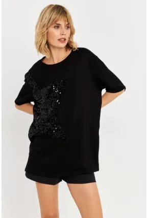 Kadın Siyah Pul Detaylı Tunik ST190