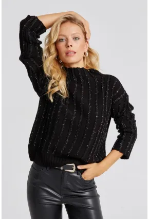 Kadın Siyah Pullu Triko Bluz SF2527