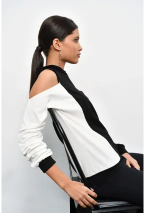 Kadın Siyah Renk Bloklu Omuzları Açık Sweatshirt B23