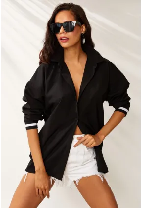 Kadın Siyah Ribanalı Gömlek RML04