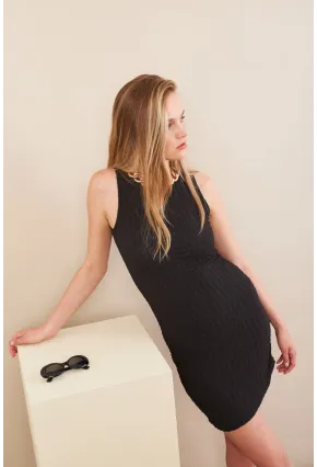 Kadın Siyah Rustik Mini Elbise FLU7310