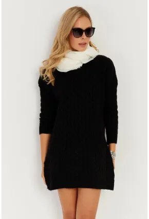 Kadın Siyah Saç Örgülü Triko Tunik KZ2505