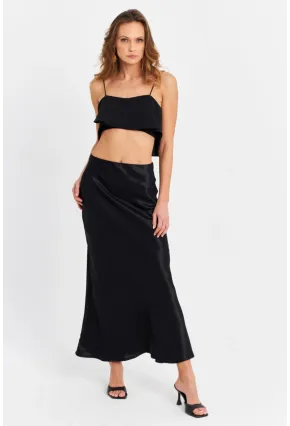 Kadın Siyah Saten Etek CAR2430