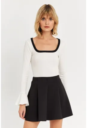 Kadın Siyah Scuba Pilili Mini Etek DAF3204