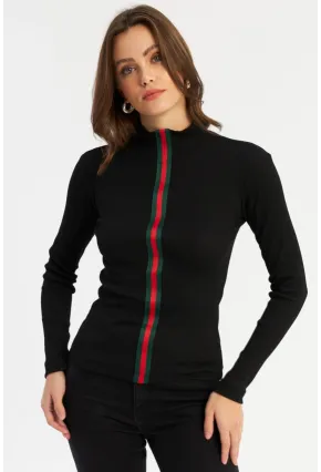Kadın Siyah Şerit Bantlı Kaşkorse Bluz EY2948