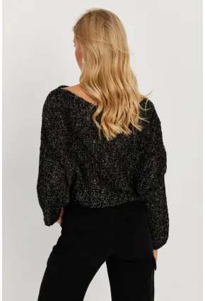 Kadın Siyah Simli Ajurlu Triko Bluz YZ403