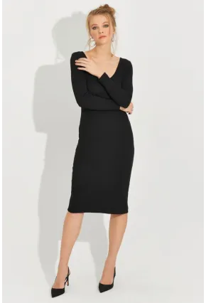 Kadın Siyah Sırt Bağlamalı Kaşkorse Midi Elbise EY2592