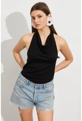 Kadın Siyah Sırt Dekolteli Halter Yaka Bluz AYD412