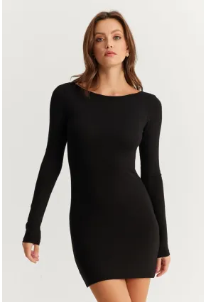 Kadın Siyah Sırt Dekolteli Mini Elbise HOR36