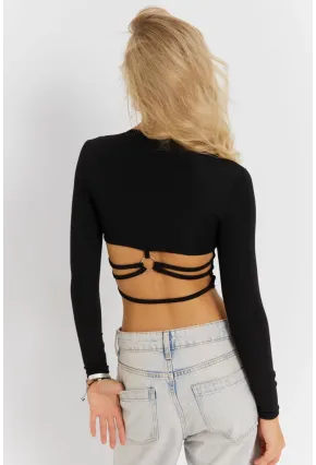 Kadın Siyah Sırt Detaylı Crop Bluz CG365