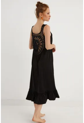 Kadın Siyah Sırt Detaylı Kolsuz Midi Elbise BK1216