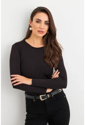Kadın Siyah Sırt Pencereli Bluz EY3024