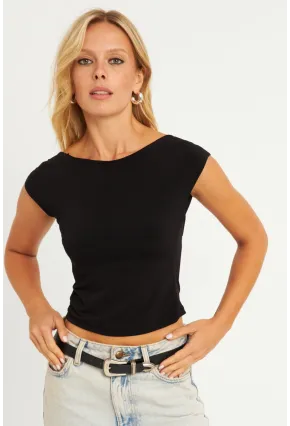 Kadın Siyah Sırtı Açık Bluz YZ1080