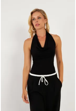 Kadın Siyah Sırtı Açık Çıtçıtlı Body LPP1295