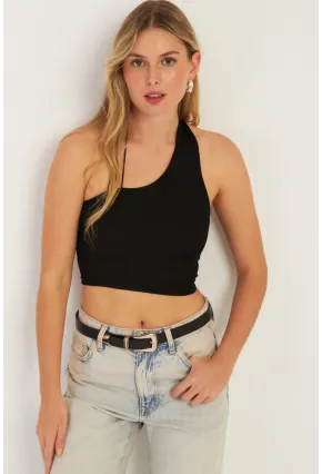 Kadın Siyah Sırtı Açık Crop Bluz CG345