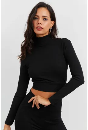 Kadın Siyah Sırtı Açık Crop Bluz EY1512