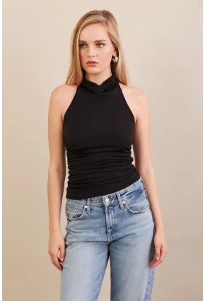 Kadın Siyah Sırtı Açık Drapeli Bluz FRY2314