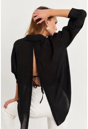 Kadın Siyah Sırtı Açık Gömlek MOD2369