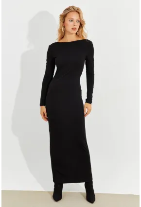 Kadın Siyah Sırtı Açık Maxi Elbise MEN2013