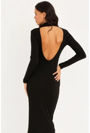 Kadın Siyah Sırtı Açık Midi Elbise EY1367