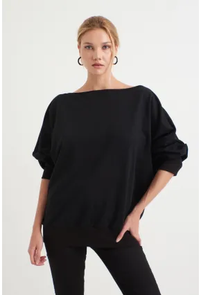 Kadın Siyah Sırtı Açık Yarasa Kol Sweatshirt B161