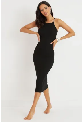 Kadın Siyah Sırtı Çapraz Kaşkorse Maxi Elbise Yİ2218